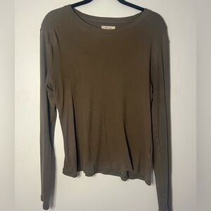 Madewell Brightside Finerib Crewneck Long-Sleeve Tee Forest Green - Women’s XL